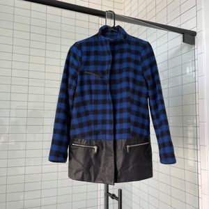 Zara Blue & Black Buffalo Check @ Faux Leather Jacket